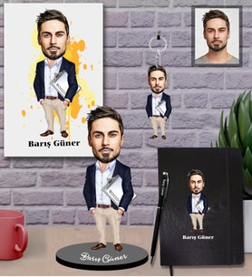 Kişiye Özel Patron Karikatürlü 5 li Hediye Seti Bay-25