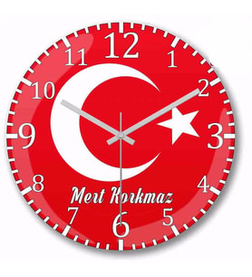İsme Ve Kişiye Özel Türk Bayrağı Sessiz Duvar Saati Bombeli