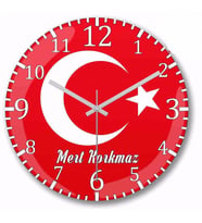 İsme Ve Kişiye Özel Türk Bayrağı Sessiz Duvar Saati Bombeli