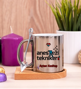 Anestezi Teknikeri Ahşap Altlıklı Silver Kupa Bardak