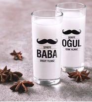 BK Gift Kişiye Özel Renkli Baskılı Baba Oğul İkili Rakı Bardağı Seti-2 (Beyaz)