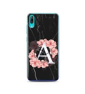 Mermer Çiçekli Harf Tasarım Süper Şeffaf Silikon Telefon Kılıfı Huawei Y7 Prime 