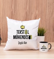 Tekstil Mühendisi Kare Yastık ve Siyah Kupa Bardak