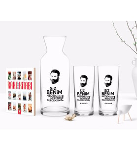BK Gift Kişiye Özel Renkli Baskılı Nereden Bileceksiniz Tasarımlı İkili Rakı Bardağı Karaf ve Cep Kitabı Hediye Seti-1 (Model 1)