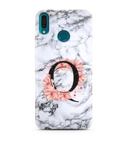 Mermer Çiçekli Harf Tasarım Süper Şeffaf Silikon Telefon Kılıfı Huawei Y9 (2019)