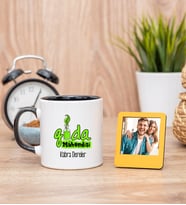 Gıda Mühendisi Siyah Kupa Bardak ve Sarı Mini Fotoğraf Çerçevesi