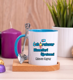 Laboratuvar Hizmetleri Ahşap Altlıklı Mavi Kupa Bardak