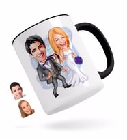 BK Gift Kişiye Özel Evleniyoruz Karikatürlü Siyah Kupa Bardak-6