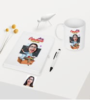 BK Gift Kişiye Özel Bayan Öğretmen Temalı Karikatürlü Beyaz Defter Kalem Kupa Seti - 2