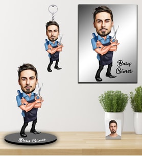 Kişiye Özel Berber Karikatürlü 3 lü Hediye Seti Bay-3