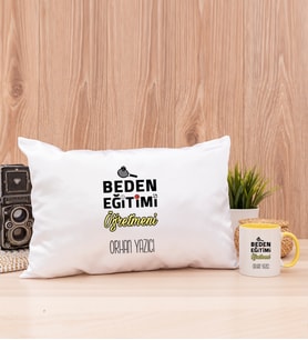 Beden Eğitimi Öğretmeni Dikdörtgen Yastık ve Sarı Kupa Bardak