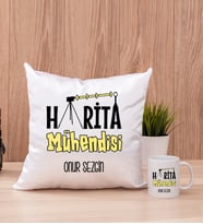 Harita Mühendisi Kare Yastık ve Beyaz Kupa Bardak