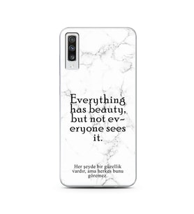 Samsung A70 Beyaz Mermer Söz Tasarımlı Telefon Kılıfı