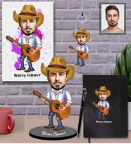 Kişiye Özel Gitarist Karikatürlü 5 li Hediye Seti Bay-1