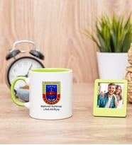 Jandarma Amblemli Yeşil Kupa Bardak ve Yeşil Mini Fotoğraf Çerçevesi