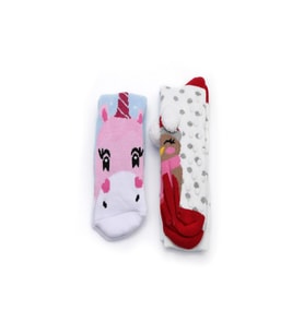 2'li Kız Çocuk Asortili Atkı-Bereli Kuş ve Unicorn Desenli Havlu Çorap 6031-B2 (Karışık)