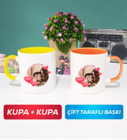 İkili Sevgiliye Sevgililer Günü Hediyesi 8 Kupa Bardak Sarı Turuncu
