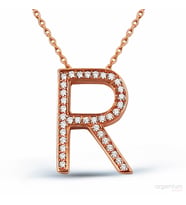 Zirkon Taşlı Gümüş R Harfi Kolye - N090901 (Rose)