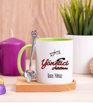 Yönetici Asistanı Ahşap Altlıklı Yeşil Kupa Bardak