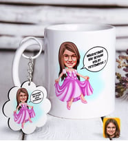 BK Gift Kişiye Özel Kız Çocuk Kolay Yetişmiyor Karikatürlü Beyaz Kupa ve Anahtarlık Hediye Seti-4 (Model 1)