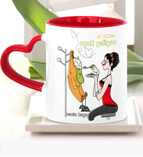 BK Gift Kişiye Özel Anneler Günü Temalı Kırmızı Kalpli  Kupa Bardak Kk9