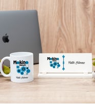 Makine Teknisyeni Beyaz Kupa Bardak Ve Masa İsimliği Hediye Seti
