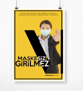 BK Gift Kişiye Özel Logolu Maskesiz Girilmez Afiş Poster (50 x 70 cm.) 1