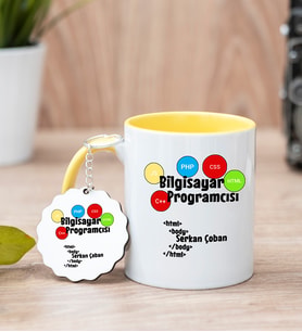 Bilgisayar Programcısı Sarı Kupa Bardak Ve Anahtarlık Set