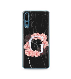 Mermer Çiçekli Harf Tasarım Süper Şeffaf Silikon Telefon Kılıfı Huawei P20 Pro  