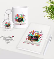 BK Gift Kişiye Özel Dünyanın En İyi Öğretmeni Kupa Anahtarlık Beyaz Defter Kalem Hediye Seti-16 (Model 1)