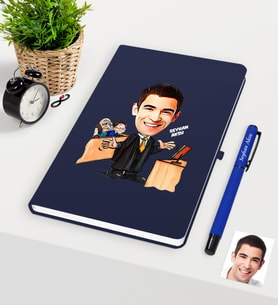BK Gift Kişiye Özel Bay Avukat Karikatürlü Lacivert Defter Kalem Seti - 3