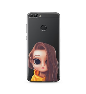 Kahve Saçlı Kız Tasarımlı Süper Şeffaf Silikon Telefon Kılıfı Huawei P Smart 
