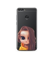 Kahve Saçlı Kız Tasarımlı Süper Şeffaf Silikon Telefon Kılıfı Huawei P Smart 