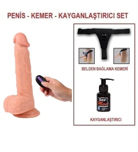 LilituShop 21 cm Belden Bağlamalı Kumandalı Titreşimli Realistik Penis + Kemer + Kayganlaştırıcı Hediyeli