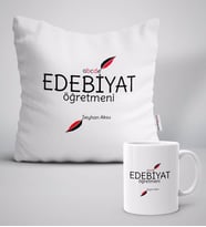 BK Gift Kişiye Özel Edebiyat Öğretmeni Beyaz Yastık Kupa Seti-5 (Model 1)