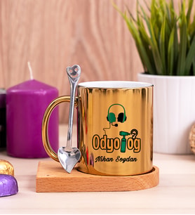 Odyolog Ahşap Altlıklı Gold Kupa Bardak