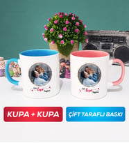 İkili Sevgiliye Sevgililer Günü Hediyesi 11 Kupa Bardak Mavi Pembe