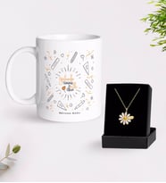 BK Gift Kişiye Özel Öğretmenler Günümüz Kutlu Olsun Beyaz Kupa ve Papatya Kolye Hediye Seti-1 (Model 1)