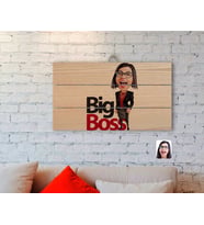 BK Gift Kişiye Özel Kadın Big Boss Karikatürlü Otantik Ahşap Palet Tablo-2