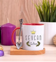 Evimizin SultanI Ahşap Altlıklı Kırmızı Kupa Bardak