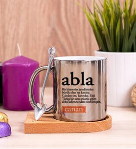 Abla Kelime Anlamı Ahşap Altlıklı Silver Kupa Bardak
