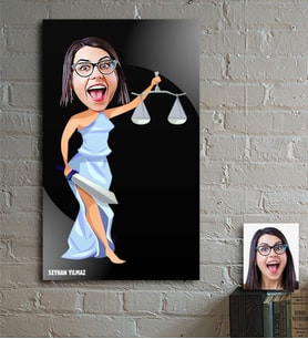 BK Gift Kişiye Özel Bayan Avukat Karikatür Ahşap Tablo - 1