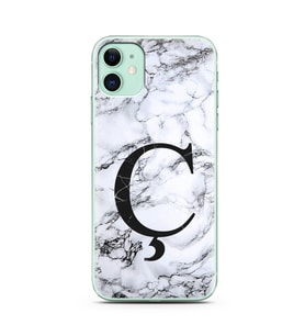 Iphone 11 Beyaz Mermer Harf Tasarımlı Telefon Kılıfı Ç-Harfi 