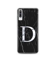 Samsung A7 (2018) Siyah Mermer Harf Tasarımlı Telefon Kılıfı D-Harfi 