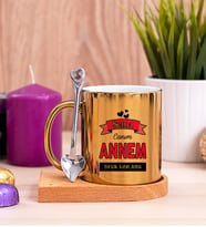 Canım Annem Ahşap Altlıklı Gold Kupa Bardak