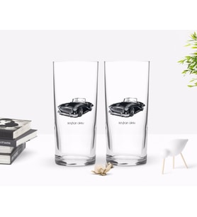 BK Gift Kişiye Özel Renkli Baskılı Retro Otomobil Tasarımlı İkili Rakı Bardağı Seti-1 (Beyaz)