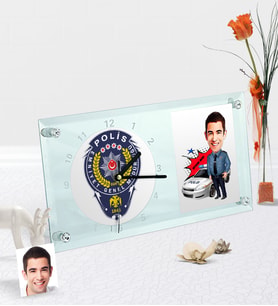 BK Gift Kişiye Özel Bay Trafik Polisi Karikatürlü Masaüstü Cam Saat - 2 (Beyaz)