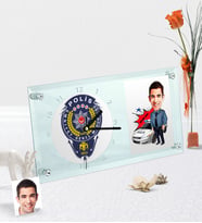 BK Gift Kişiye Özel Bay Trafik Polisi Karikatürlü Masaüstü Cam Saat - 2 (Beyaz)