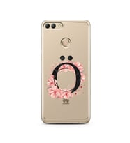 Pembe Çiçekli Harf Tasarım Süper Şeffaf Silikon Telefon Kılıfı Huawei Y9 2018 Ö-