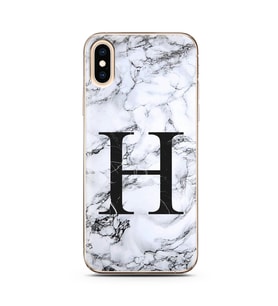 Iphone Xs Beyaz Mermer Harf Tasarımlı Telefon Kılıfı H-Harfi 